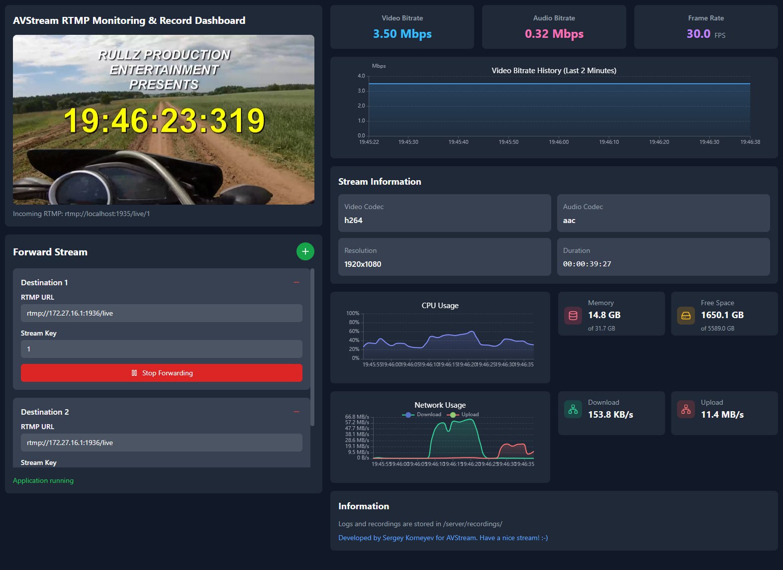 Стримометр обзавёлся метриками системы: загрузка CPU, место